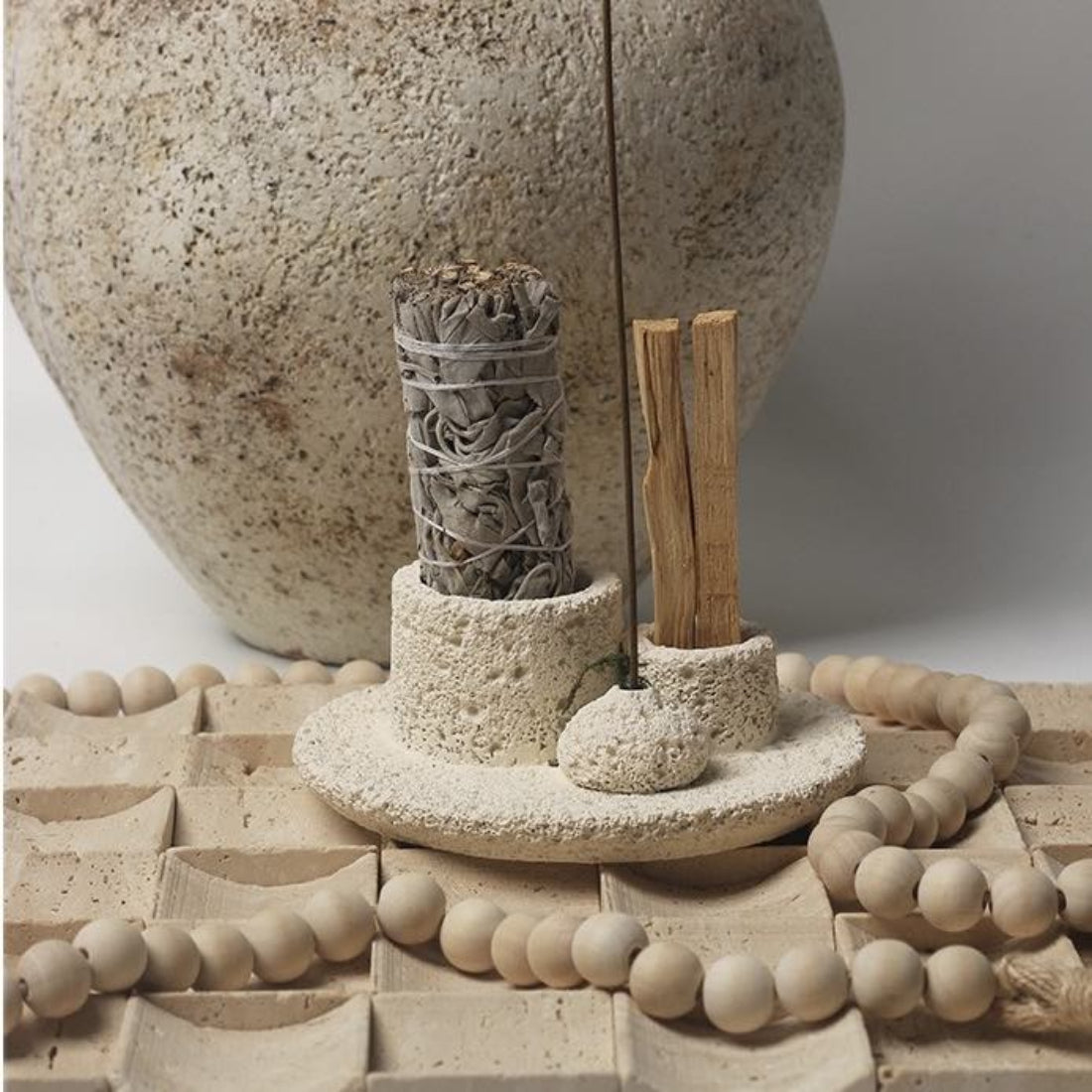 Muod Nordic Style All-in-1 Candle Holder, Sage, Incense & Palo Santo Burner